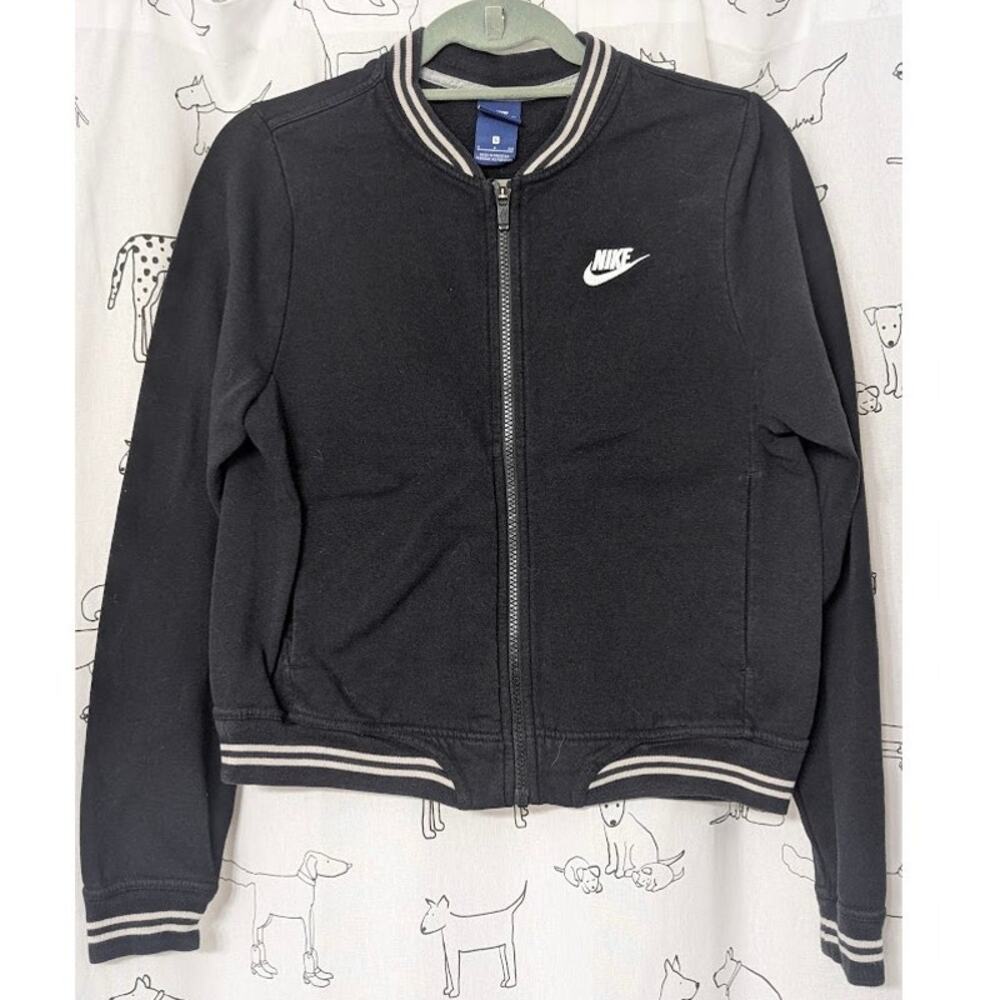 Nike Vintage 90's Varsity Jacket Womens S Black White Stripes Zip Up Streetwear